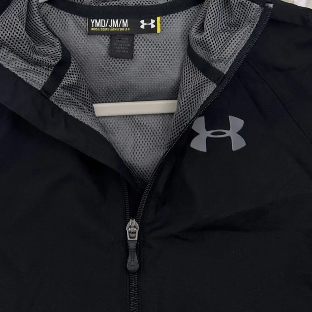 Under Armour Black Gray Full Zip Lightweight Hooded Jacket Youth Medium 10/12